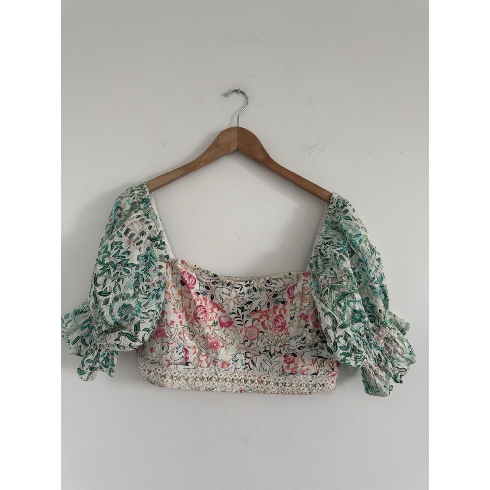 Hemant‎ and Nandita Top Womens Large  Floral Eyelet Crop